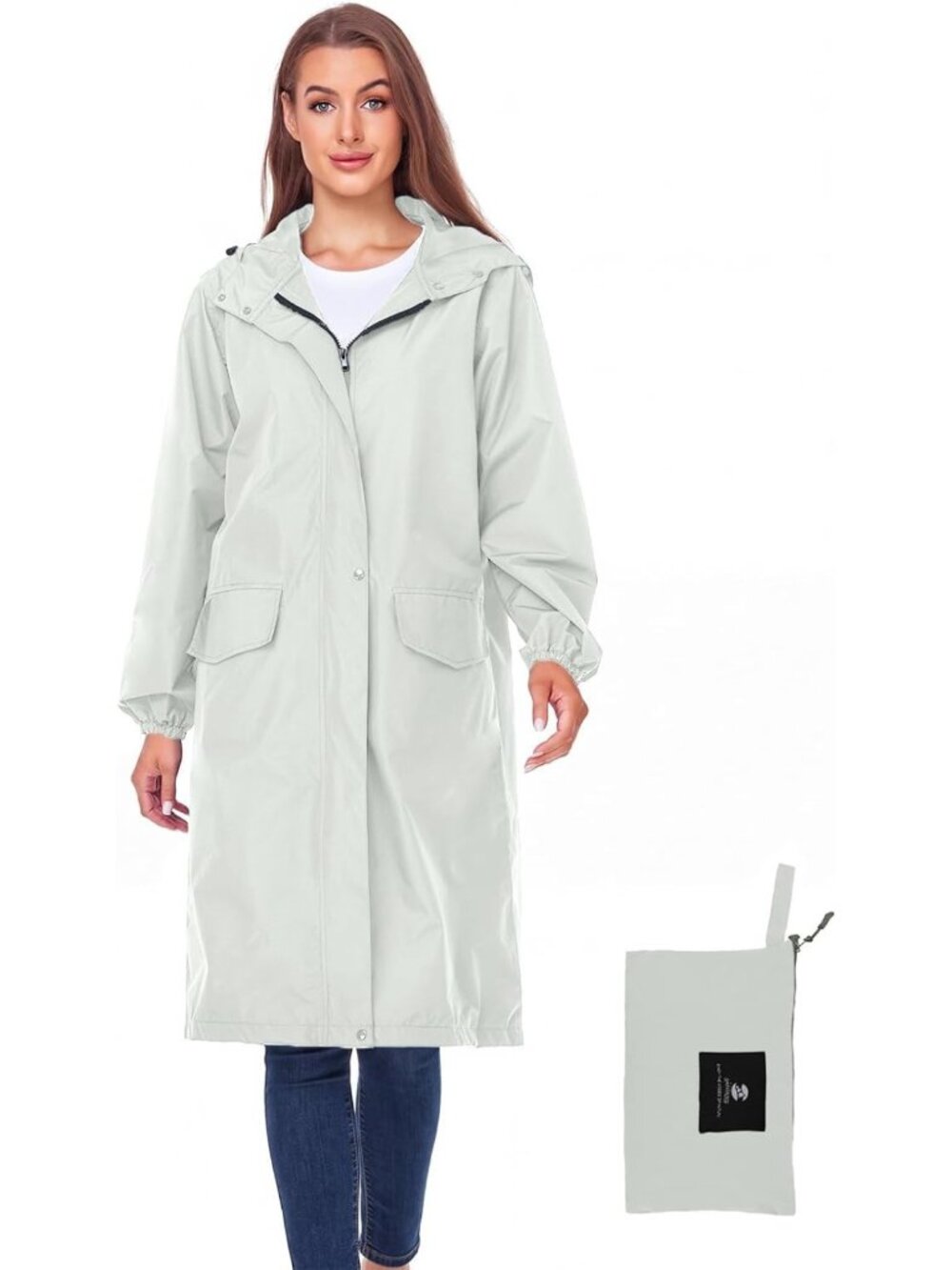 Lightweight Packable Waterproof Long Rain Jacket for Women - Stylish
